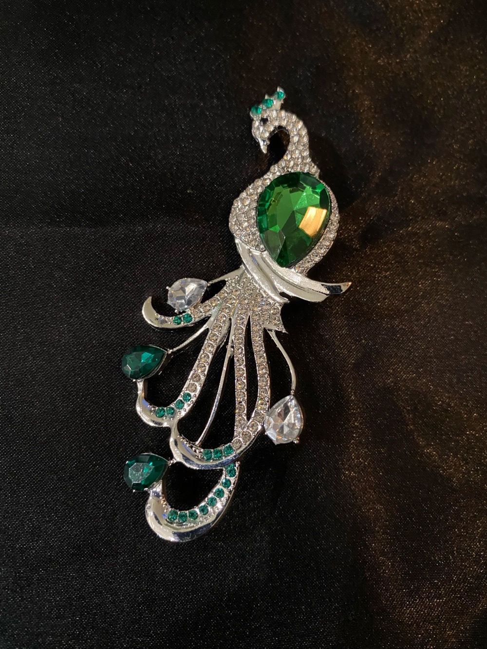 Emerald Green Crystal Peacock Brooch - Women Jewelry